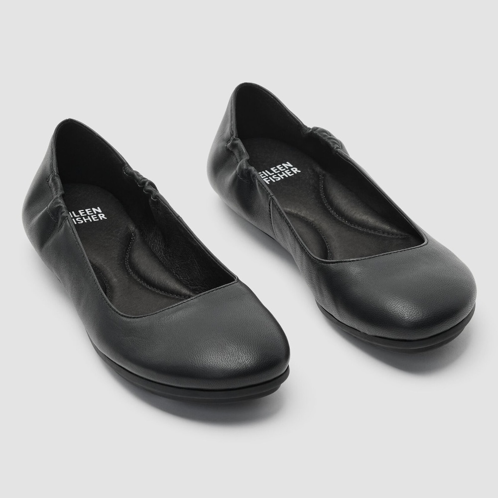 Eileen Fisher Black Leather Ballet Flats